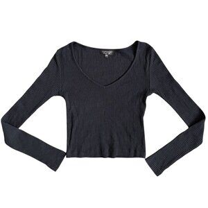 Topshop | EUC Ribbed Knit V Neck Long Sleeve Pullover Top Black Size 0